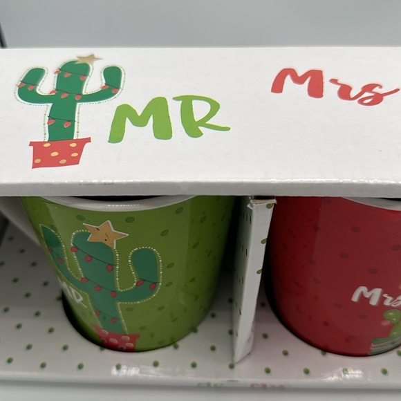Mr. and Mrs. set of two stoneware cactus Christmas mugs - Picture 5 of 6
